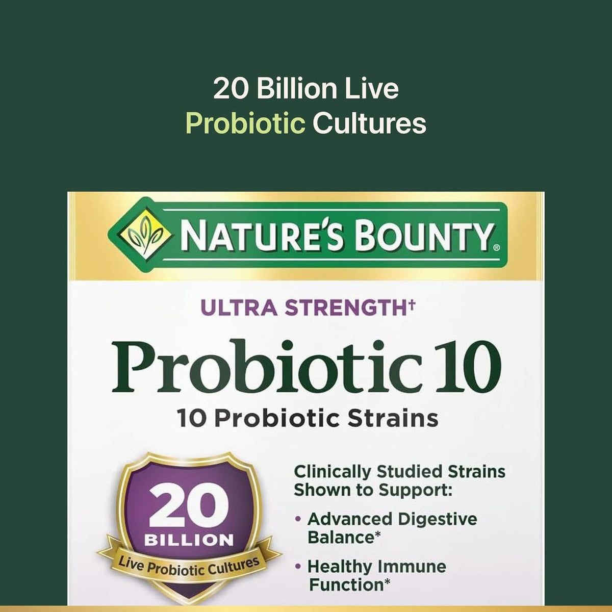 Nature’s Bounty Probiotic 10 Probiótico 20 mil millones UFC – 30 Cápsulas