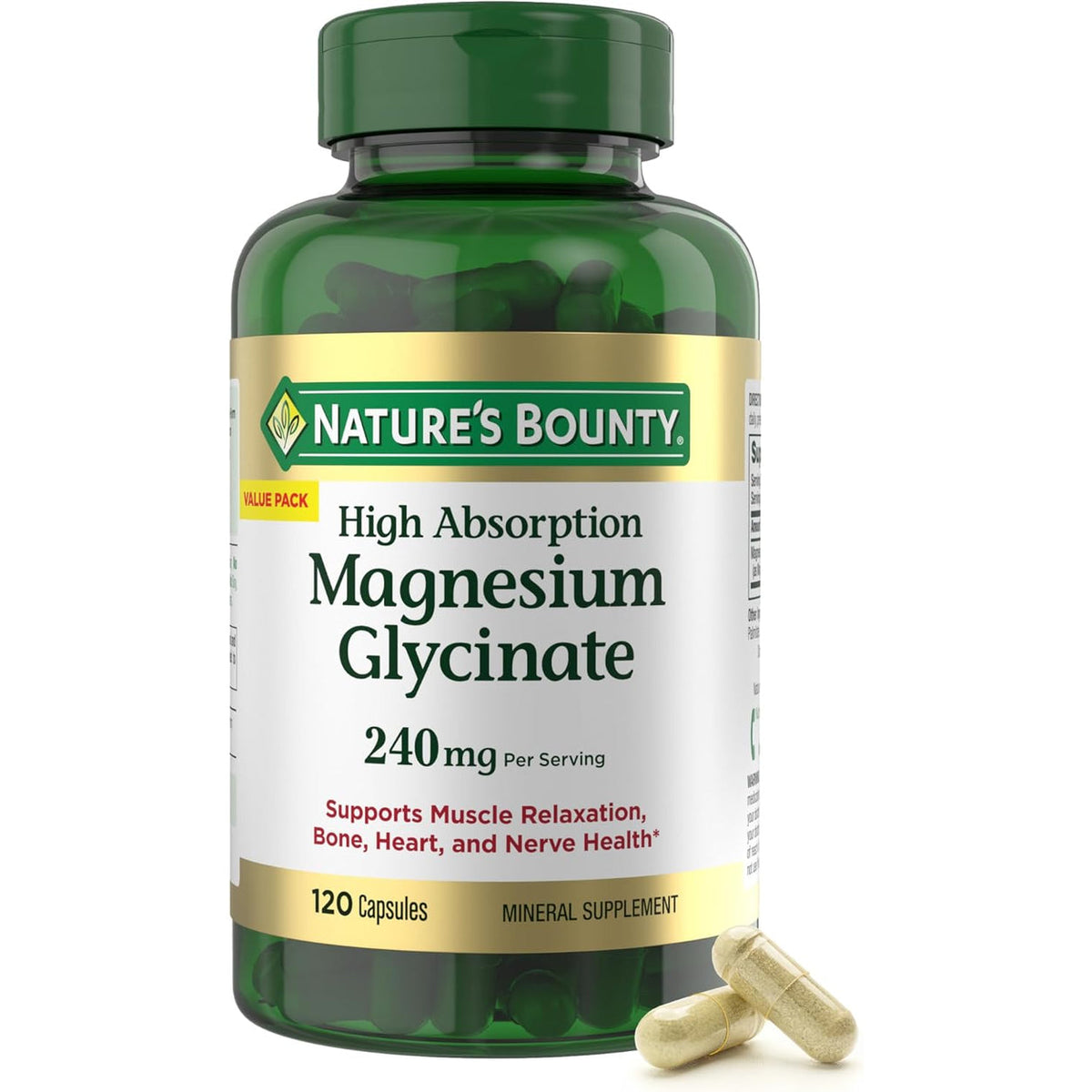 Nature’s Bounty Glicinato de Magnesio Alta Absorción 240 mg – 120 Cápsulas