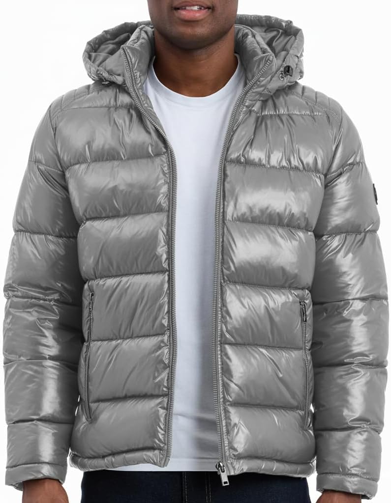Shine Hooded Puffer Jacket, Heavy Winter Jackets for Men, Water Resistant