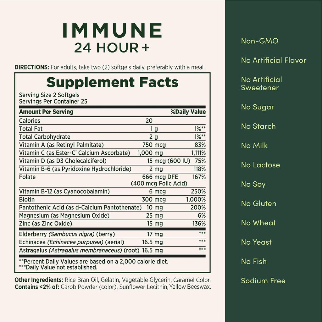 Nature’s Bounty Immune 24 Hour+ con Ester-C 1000 mg – 50 Softgels