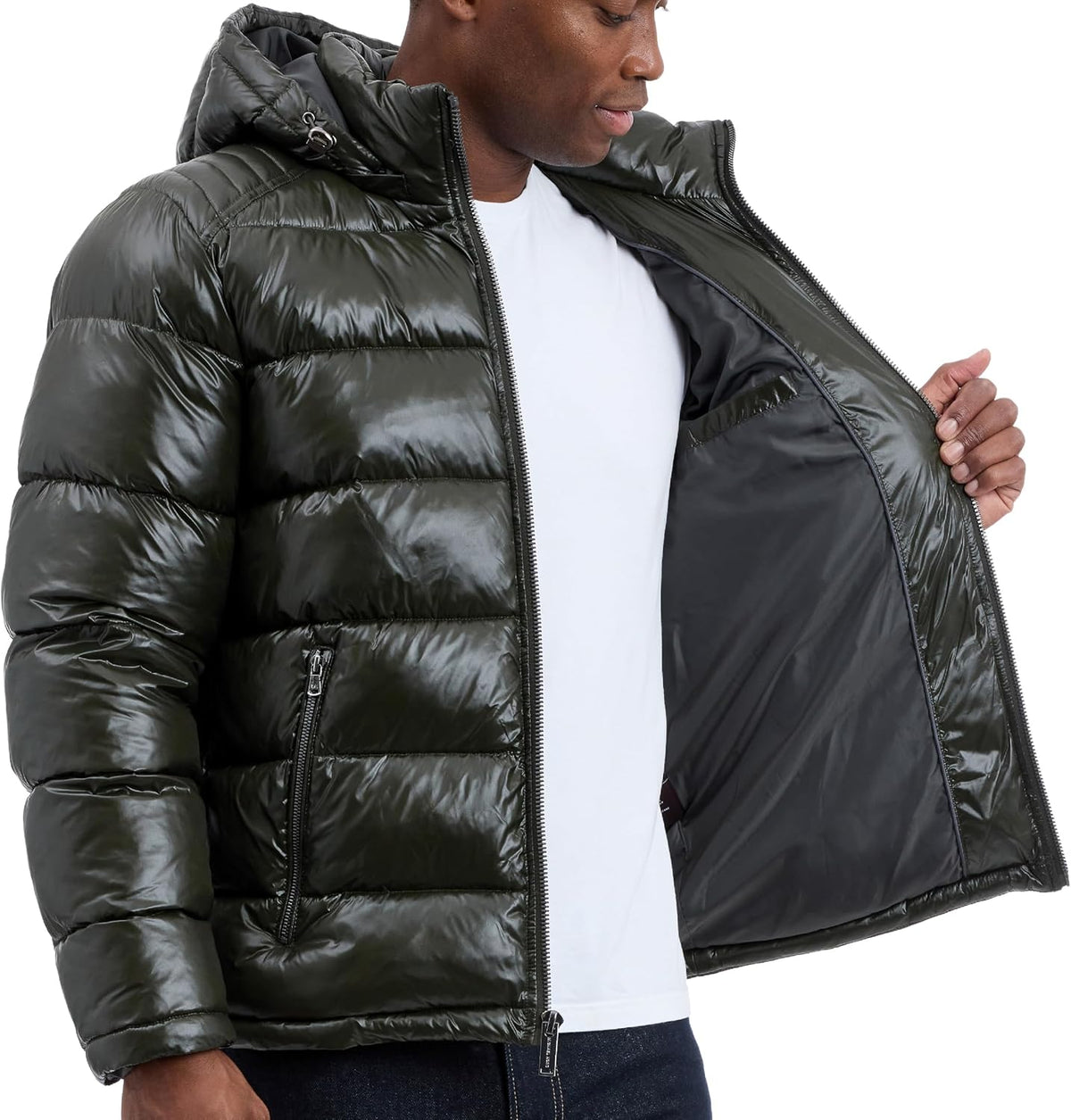 Shine Hooded Puffer Jacket, Heavy Winter Jackets for Men, Water Resistant