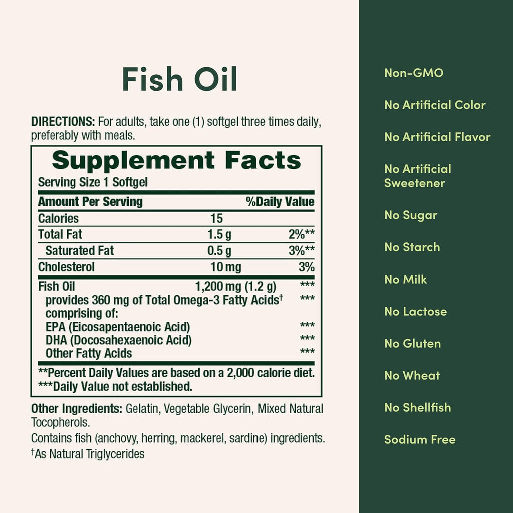 Nature’s Bounty Aceite de Pescado Omega-3 1200 mg – 200 Softgels