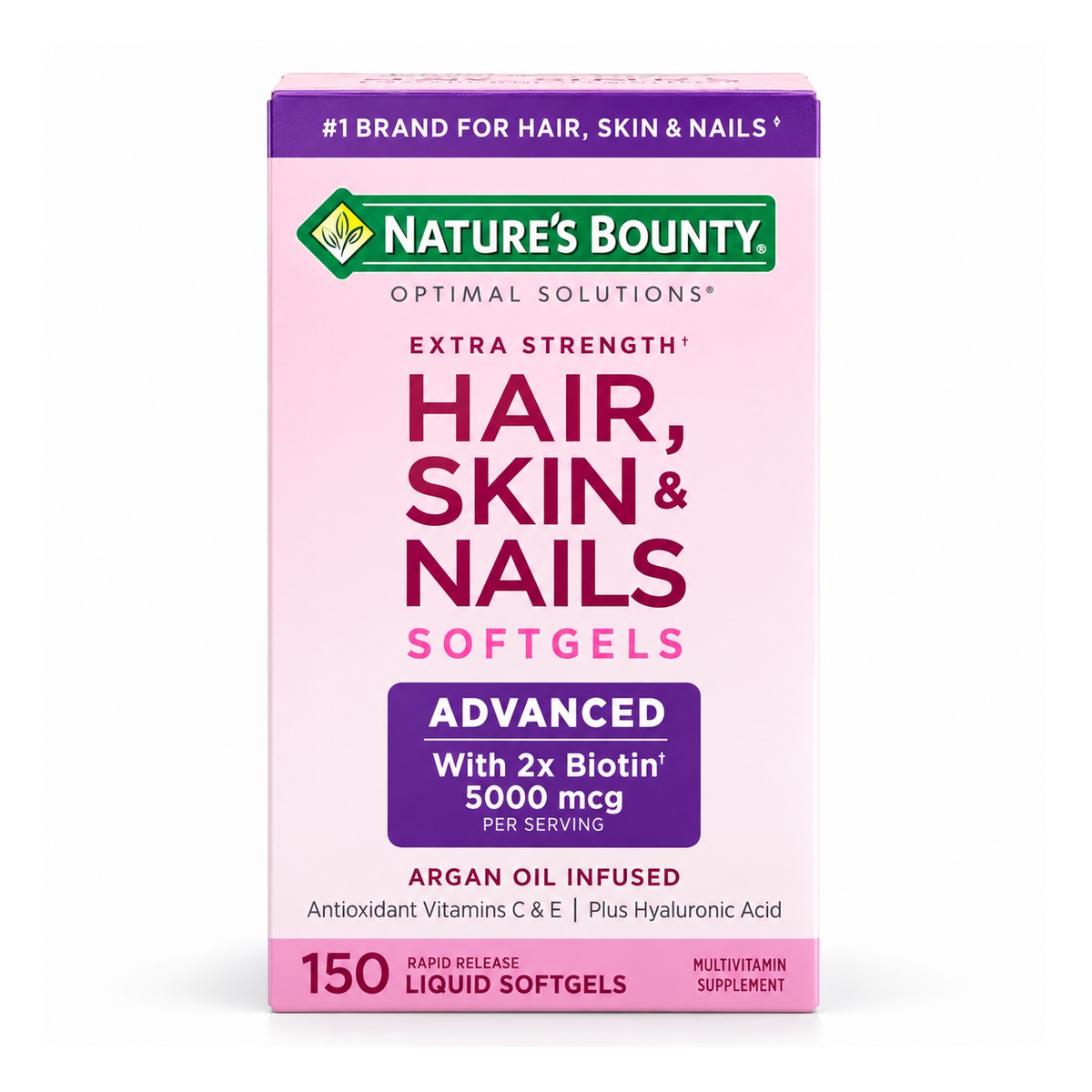 Nature’s Bounty Hair, Skin & Nails Extra Strength 5000 mcg Biotina – 150 Softgels