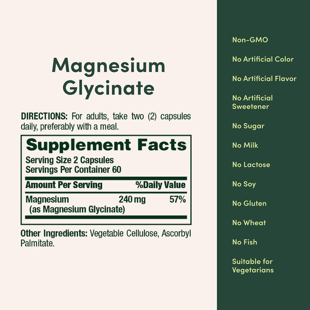 Nature’s Bounty Glicinato de Magnesio Alta Absorción 240 mg – 120 Cápsulas