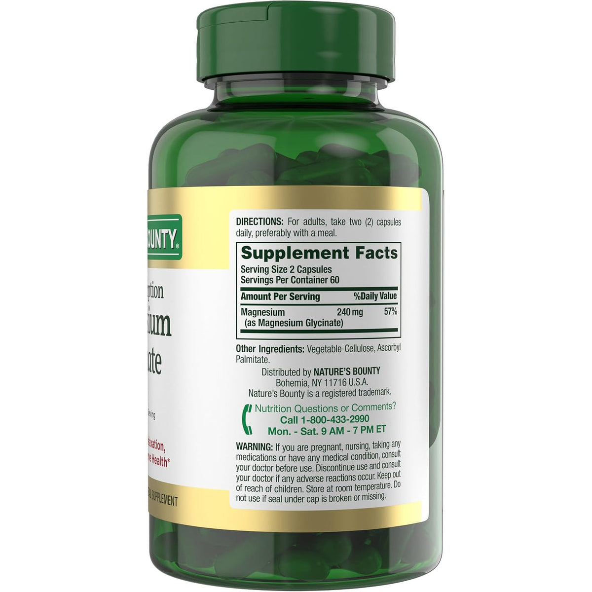 Nature’s Bounty Glicinato de Magnesio Alta Absorción 240 mg – 120 Cápsulas