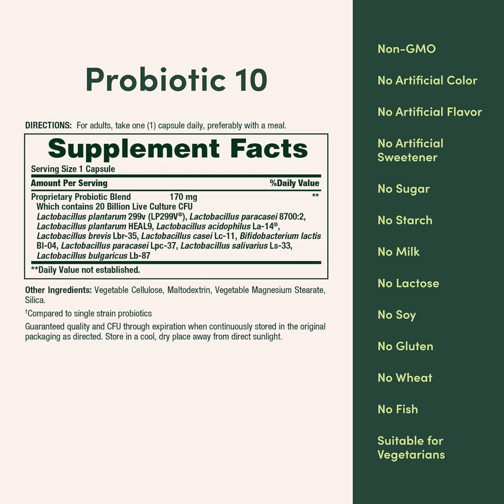 Nature’s Bounty Probiotic 10 Probiótico 20 mil millones UFC – 30 Cápsulas