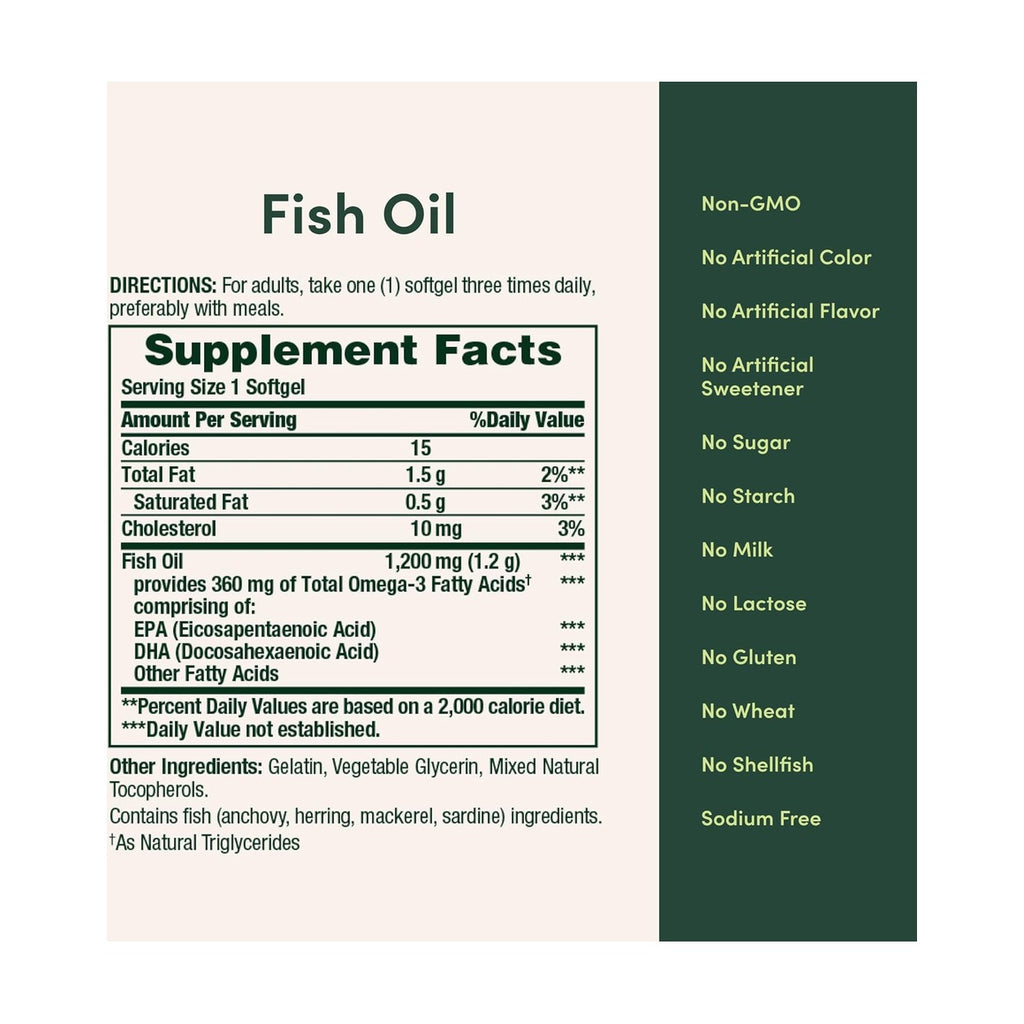 Nature's Bounty Fish Oil información nutricional