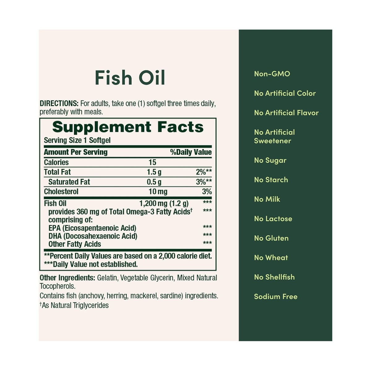 Nature's Bounty Fish Oil información nutricional