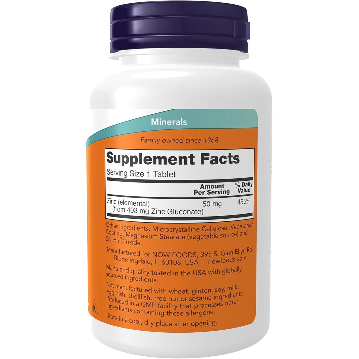 NOW Zinc 50 mg 250 Tabletas – foto 2